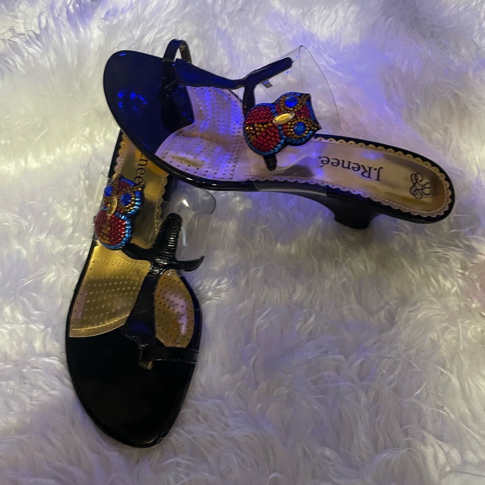 J.Renee Hoot Collection Black Heels with Multicolor Owl Embellishments